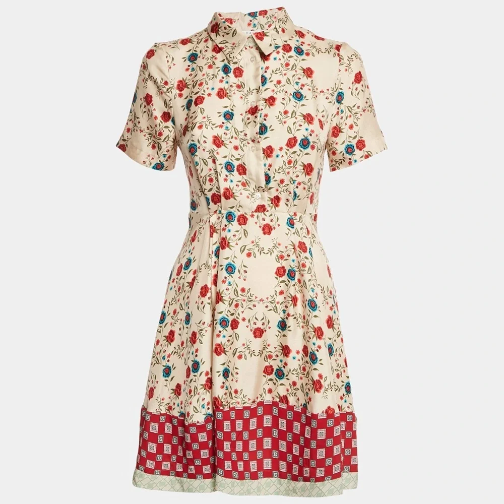 Sandro Ayeon Floral-Print Cutout Mini Dress US 6 FR 38 short sleeve A-line silk - Picture 4 of 16